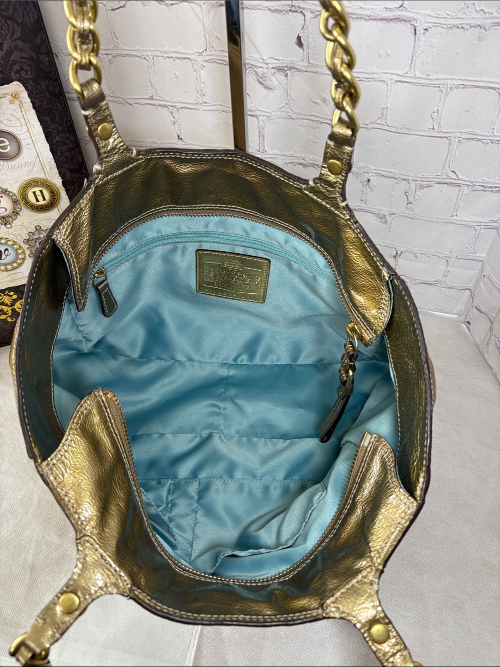 Coach Madison Tribeca Crinkled Metallic Gold Patent Leather Tote No.C1093-15373 - Picture 14 of 15